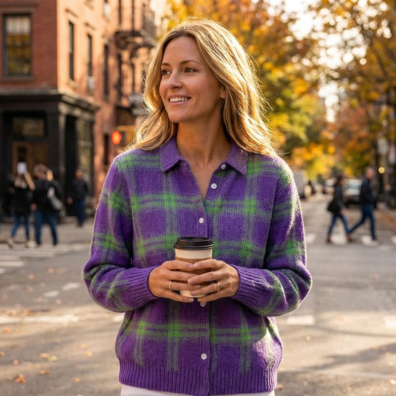 CozyCheck Button Front Cardigan Everyday Essential