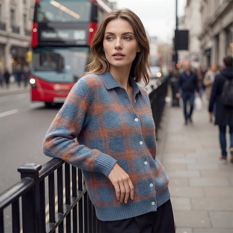 CozyCheck Button Front Cardigan Everyday Essential