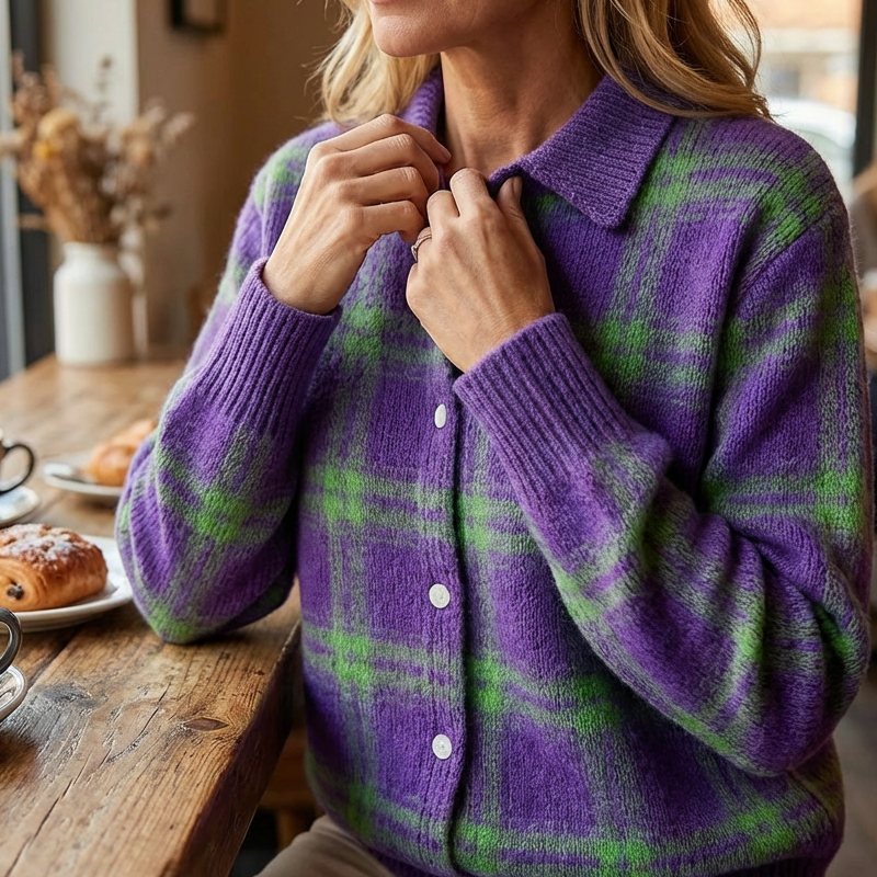 CozyCheck Button Front Cardigan Everyday Essential