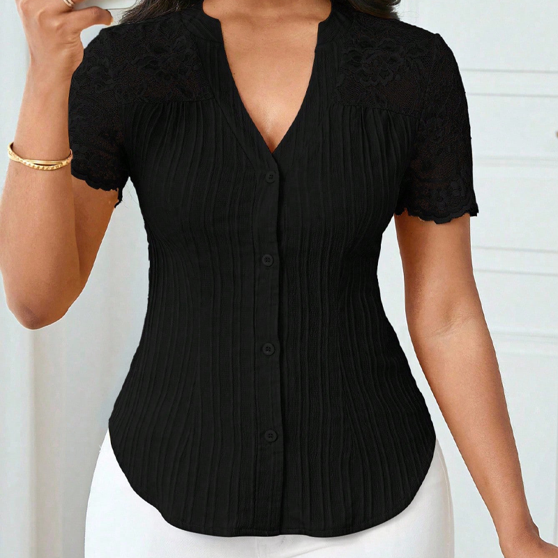 Everyday Lace V-Neck Button Blouse