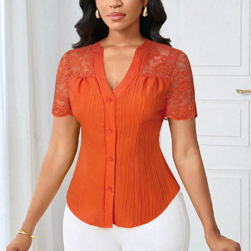 Everyday Lace V-Neck Button Blouse