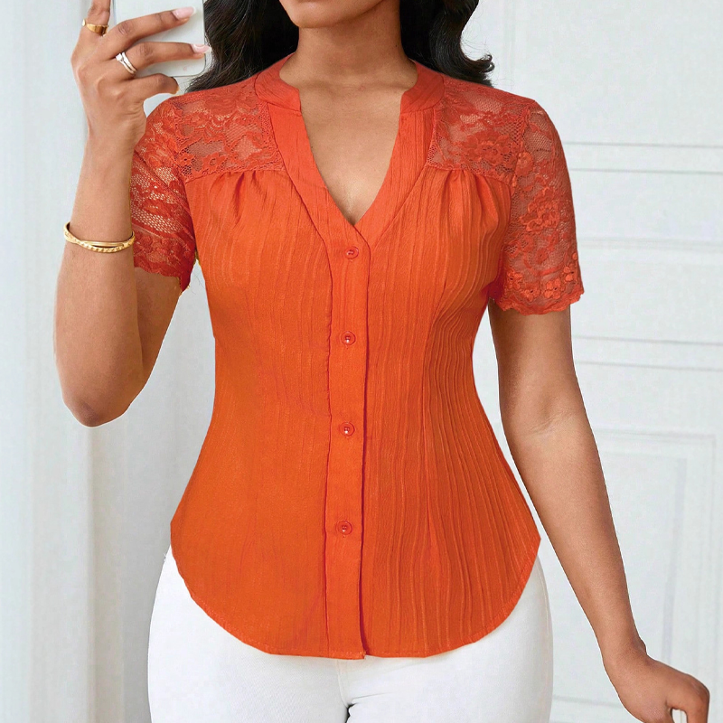 Everyday Lace V-Neck Button Blouse
