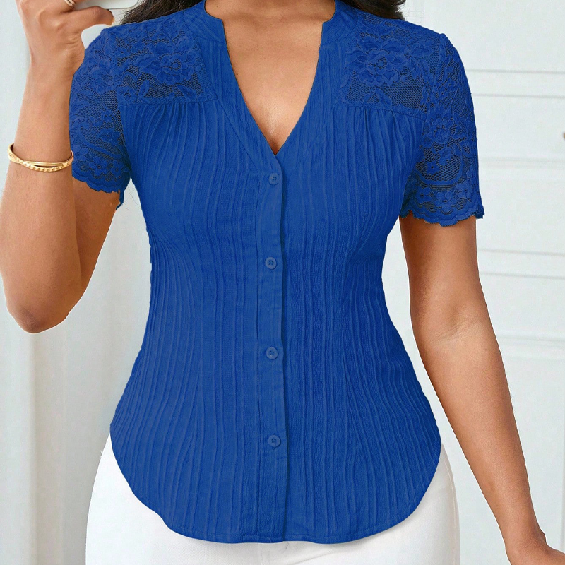 Everyday Lace V-Neck Button Blouse