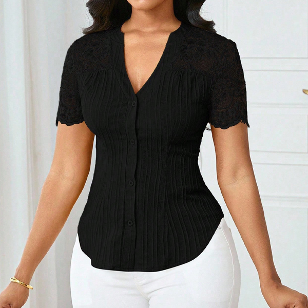 Everyday Lace V-Neck Button Blouse